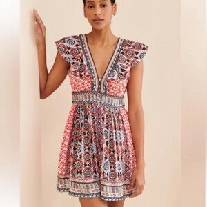 Anthropologie Flutter Sleeve Printed Mini Dress Size 4